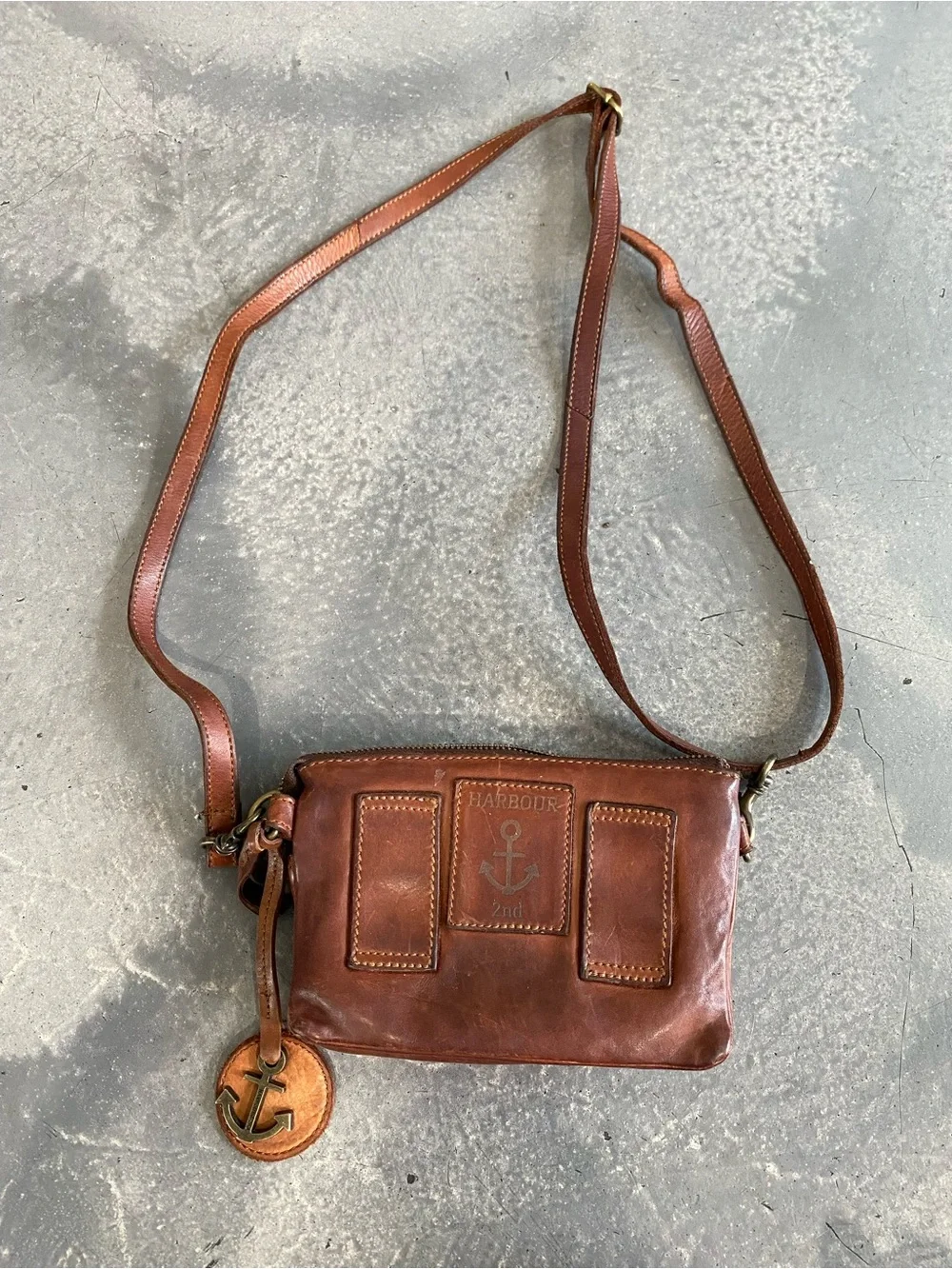 Harbour 2nd Leather Luna Crossbody Belt Bag Cognac Genuine Leather 7.5”x5”